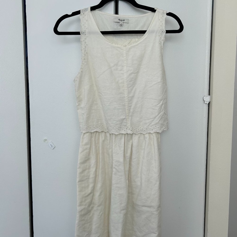 White Madewell Linen Mini Dress with Cut Out